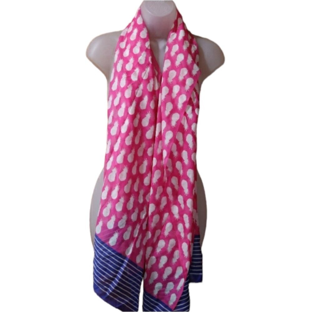 Talbots Pink Pineapple Print Scarf NWT Tropical Sheer Summer Square Wrap